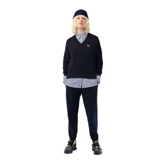 Lacoste - Pullover Top für Damen, V-Ausschnitt, gerippt, Regulär (Dunkles Marineblau)