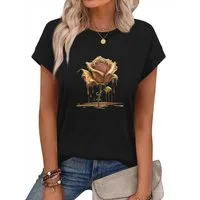 PYLIKE Rundhalsshirt Damen Elegant Achselhemd mit Rose Druck bequemes Rundhalsshirt Modische Outfits Business Strand Urlaub Blusen Kleidung