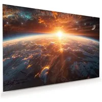Primedeco Glasbild Wandbild Sonnenaufgang Erde mit Aufhängung, Universum & Galaxien (21 verschiedene Größen, 1 St), Elegante Aufhängung