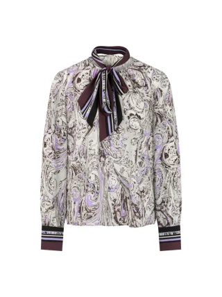 Marc Cain Collections - Schluppenbluse mit Print purple rose - Gr. - 38