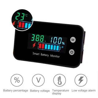 LiFePO4 Lithium Battery MonitorIPX7 Waterproof with Bracket Color Display 7-100V for Car Motorcycle Golf Cart Meter Di