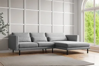 Ecksofa Designersofa AGADA in Stoff Verita Hellgrau Ottomane Rechts