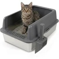DAITORE Katzentoilette Katzenklo Edelstahl XXL, Katzentoilette Edelstahl 28L, mit Metall Katzenstreuschaufel 58x37x26cm