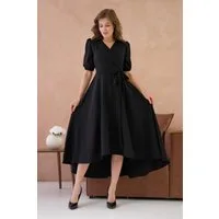 WOMAN VISION Abendkleid Abendkleid in Midi-Länge mit Wickelausschnitt, Gürteldetail und ausges