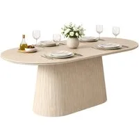 HOOZ Wohnzimmertisch Esstisch oval modern Säulenfuß Keramikplatte 180x90cm Travertin-Optik (Einzelprodukt, 1× Esstisch), Keramik-Tischplatte, verschiedene Varianten, pflegeleicht & stabil