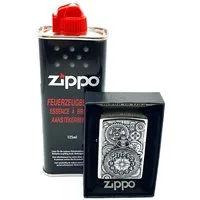 Zippo Feuerzeug Pocket Watch Taschenuhr chrom Sturmfeuerzeug inkl. 125ml Benzin, in einer Geschenkbox verpackt