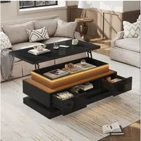 Merax Couchtisch hochglanz Sofatisch höhenverstellbar Beistelltisch mit LED & USB (1-St., 1 Tisch), Wohnzimmertisch mit Stauraum und 2 Schubladen, 100x50x40cm