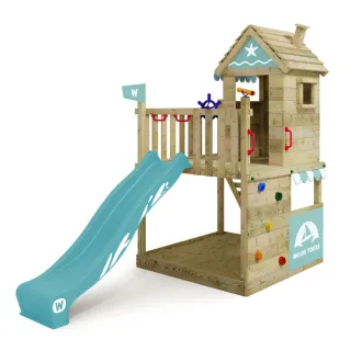 Stelzenhaus Smart Shore mit Rutsche und Kletterwand - Hochwertiger Kinderspielturm für den Garten - Abenteuer Spielplatz Erlebnis - Wickey