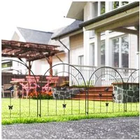 Outsunny Gartenzaun 300 cm x 70 cm hoch, Oberbogen Zaun für Hunde, (Zaun aus Stahl, 5-St., Dekorativer Gitterzaun Set), für Garten Blumenbeete Tierbarriere Außenbereich Schwarz