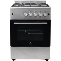 Gasline Gas-Standherd mit Gasbackofen mit Thermostat, 60cm breit SHGG6060FGIX, mit Grill, Umluft, Drehspieß & Beleuchtung, Edelstahl, Zündsicherung, Elektrische Zündung, Erdgas Propangas