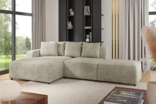 Ecksofa Designersofa MEGAN XS inkl. Hocker Stoff Poso Beige Ottomane Links