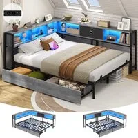 MSMASK Daybett Schlafsofa mit LED-Beleuchtung und Steckdose, Kinderbett, Jugendbett (1 tlg), Bett mit Metallrost, 140x200cm