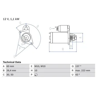 Bosch Anlasser 1,1 kW Mercedes 0986021800