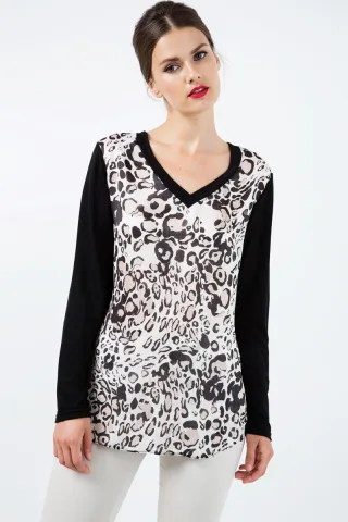 Langärmeliges Print-Top mit Zierleiste