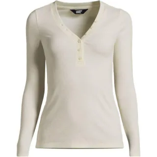 Fließendes Doppeljersey-Henleyshirt, Damen,  Weiß, Elasthan/Polyester/Viskose, by Lands' End
