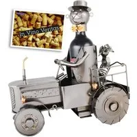 BRUBAKER Weinflaschenhalter Traktor mit Fahrer und Hund Flaschenhalter, (1-St., inklusive Grußkarte), Weinhalter Metall Skulptur, Wein Geschenk