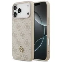 Guess Handyhülle Case iPhone 17 Pro Max MagSafe Kunstleder rosa Logo goldfarben 6,9 Zoll, Kantenschutz