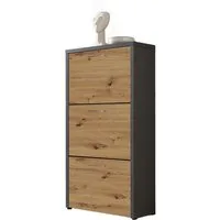 BMG Möbel Schuhkipper Siena (Schuhschrank Schuhregal Schrank Garderobe, 3 Klappen), Metallgriffe, 18 Paar Schuhe