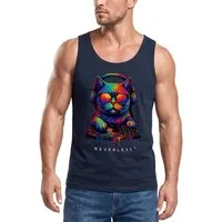 Neverless Tanktop Herren Tank-Top DJ Katze Musik Print Festival EDM Shirt mit mit Print