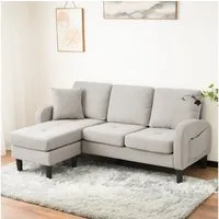 Merax Ecksofa Ecksofa L-förmiges Sofa 3-Sitzer aus Baumwoll-Leinenstoff, Polstersofa modular Sofa mit Chaiselongue, 166x118x77 cm