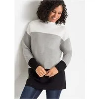 bonprix Longpullover Rippstrick mit Baumwollanteil, mit dezentem Stehkragen, colorblocking