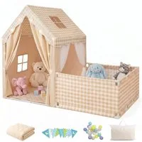 SEHAUSEU Spielzelt Kinderzelt Spielhaus mit Bodenmatte, Laufgitter und Lichterkette