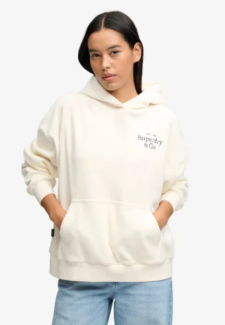 Superdry - Drop Needle Velour Kapuzenpullover lockere Passform creme - Gr. - 8