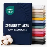 Komfortec Spannbettlaken Premium Jersey Bettlaken 90x200, 140x200, 160x200, 180x200, 200x200 cm, 100% Baumwolle (135g/m), Gummizug: Rundum, (1 Stück), OEKO-TEX® Standard 100, für Matratzen bis 25 cm Höhe, Hotelqualität
