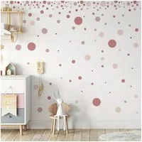 Montegoni Wanddekoobjekt Rosa Polka Dot Wandsticker – 140 Punkte Wandtattoo Set (Wanddekor Set, 4 Bögen mit gepunkteten Wandaufklebern), Selbstklebend, Abnehmbar, Flexible Anordnung, langlebig, Wasserfest