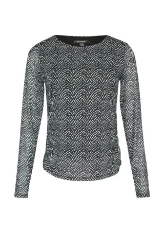 comma - Rundhals-Shirt mit seitlicher Raffung schwarz - Gr. - 34