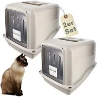 GarPet Katzentoilette 2er Set Katzenklo mit Deckel XXL große Katzen Toilette Haube Klo
