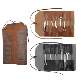 Portable Leather Tool Roll Bag Multifunction Hardware Cutter Wrench Storage Leather Roll Portable Pouch Tool Bag Wrench