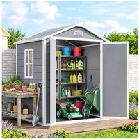 Outsunny Gerätehaus 183 x 134 cm Gartenhaus mit Fenster, Handschuhe, BxT: 183x134 cm, (Geräteschuppen, 1 St., Geräteschrank), für Garten Balkon Grau