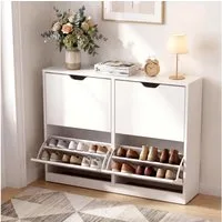 VOWNER Schuhschrank mit 4 Klappen, schmaler Schuhregal