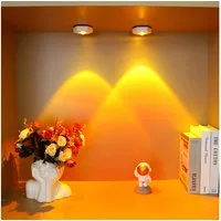 MUPOO Unterschrankleuchte LED-Spots Batteriebetrieben 1/2/4er-Pack, Kabellose Schrankbeleuchtung, Sonnenuntergang Rot, LED fest integriert, 6 Farben Dimmbar & Selbstklebend für Küche, Flur, Vitrine