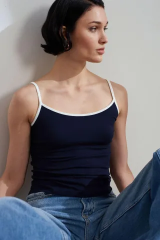Farbblock Ripp-Ärmellose Bluse