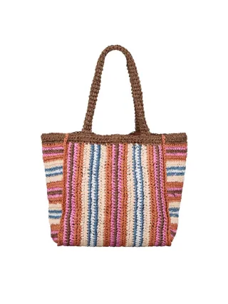 beck söndergaard - Gestreifte Strohtasche braun/pink - Gr. - OS