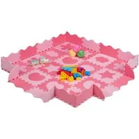 relaxdays Spielmatte 52-tlg. Puzzlematte mit Rand und Motiven, Rosa
