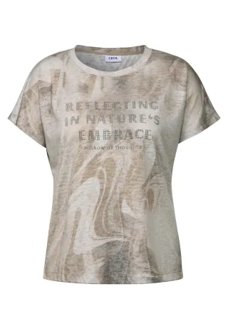 CECIL - Ausbrenner Wording Shirt natural taupe - Gr. - L