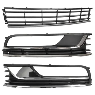 Gitter Abdeckung Stoßstange mit Chrom Einlage LINKS + RECHTS + MITTE für VW Passat B7 ab 2010-