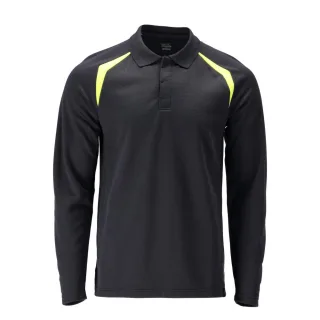 MASCOT Herren Polo-Shirt, Langarm ACCELERATE MULTISAFE Schwarzblau / Hi-vis Gelb L - 21583-327-01017-L