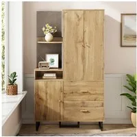 Merax Kompaktgarderobe mit Polsterpaneelen (Garderoben-Set Flurgarderoben Set Scandi, 1-St., 110x38x186 cm) Dielenschrank mit Schuhschrank, Regalfächern & Soft-Close-Türen