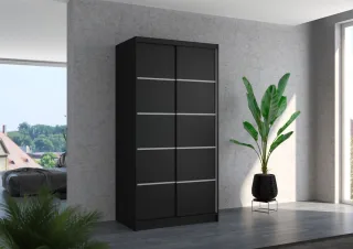 Schiebetürenschrank Schrank Nr.130 in Schwarz matt 100x200x58 cm