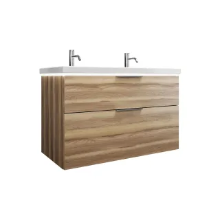 Burgbad Keramik Waschtisch-Set Eqio Frassino Dekor Cappuccino/Alpinweiss, SEZB103F3437C0001 SEZB103F3437C0001