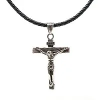 DALMARO Kette mit Anhänger Lederkette Edelstahlkette 316L JESUS AM KREUZ, Herren Halskette Biker / Wikinger Kette - Schmuckbox