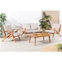 riess-ambiente Loungeset COMFORT LINE natur/beige - Akazie, Massiv, Outdoor-Stoff, wetterfest, (Set, 4-tlg., Gartensofa, 2x Gartensessel, Gartentisch), Pflegeleichte & langlebige Gartenmöbel - ideal f. Balkon oder Terrasse