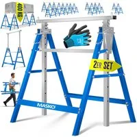 MASKO Klappbock Teleskop-Arbeitsbock Untergestell Sägebock max. Belastbarkeit 200 kg, (2-St., Gerüstbock inkl. Handschuhe), Unterstellbock höhenverstellbar Min. / Max. Arbeitshöhe 800-1300 mm