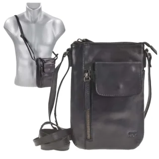 Handy-Umhängetasche 2 Kartenfächer Leder schwarz 15x21cm | Bear Design Senna. Funktionale Handytasche zum Umhängen für Smartphone und Essentials.