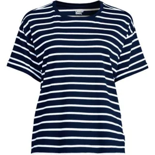 Supima® Shirt mit kurzen Rollärmeln, Damen,  Blau, Baumwolle, by Lands' End