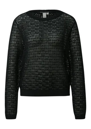 Q/S designed by - Strickpullover mit Rundhalsausschnitt und Lochmuster schwarz - Gr. - S